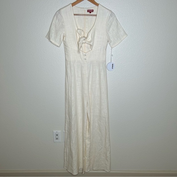NWT Staud wide leg linen blend jumpsuit cream 2 - Picture 2 of 16